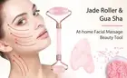 Maleka Rose Quartz Jade Facial Roller & Gua Sha 100% Natural Pink Massage Stone
