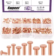 270Pcs Flat Head Copper Solid Rivet Metal Fasteners Set, Copper Solid Rivets Riv