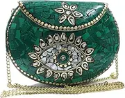 [Trend Overseas] stone mosaic metal bag antique ethnic bridal clutch Indian purse party clutch women bag