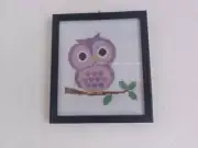 Cross stitch | wooden wall hanging framed | Purple owl | Home decoration
