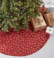 SARO LIFESTYLE Lala Collection Ari Embroidered Christmas Tree Skirt, 52", Burgundy