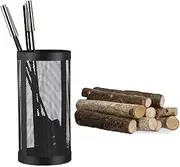 Relaxdays Modern Cast Fire Irons. 5-Piece Fireplace Companion Set with Shovel, Broom, Poker, Tongs and Stand, Black, 17 x 17 x 35 cm