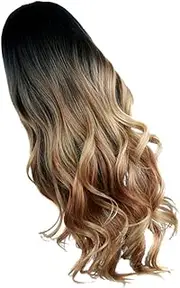 Fashionable Long Wig Bangs and Highlights Women's Lace Front Wig Heat Friendly Fiber Realistic Hairline Versatile for Parties