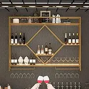 Floating Wine Rack with LED Light Wall Mounted Bar Shelf Hanging Wine Glass Holder Rack Liquor Bottle Display Shelf for Home Bar Cabinet Kitchen Wall Cabinet Home Bar Cabinet