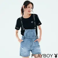 在飛比找momo購物網優惠-【PLAYBOY】logo織帶吊帶短褲(藍色)