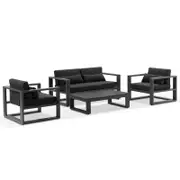 Santorini 2+1+1 Outdoor Aluminium Lounge Set with Coffee Table Charcoal - Denim Grey