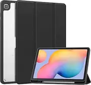 [KuRoKo] Galaxy Tab S6 lite 10.4 2022/2020/2024 Sleep Case with Pen Holder Ultra Slim Lightweight Shockproof Cover with Clear Transparent Back Shell for Galaxy Tab S6 lite 10.4-Black