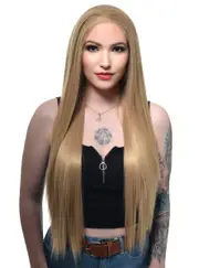 Warm Dark Blonde Extra Long Straight Lace Front Fashion Wig