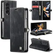 [EYZUTAK] Wallet Case for Samsung Galaxy Z Fold 4, Retro Matte Premium Protective Leather Case with RFID Blocking 3 Card & 1 Cash Slot Viewing Stand Magnetic Closure TPU Shell Flip Cover - Black