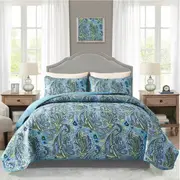 The Bed Linen Blue Green Coverlet Set-Quilted Bedspread-Double