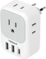 European Travel Plug Adapter USB type C TESSAN Plug Adapter with 4 AC