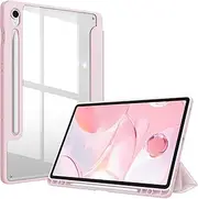 [FINTIE] Hybrid Slim Case for Samsung Galaxy Tab S10 FE/ S9 FE 5G 10.9 Inch/Tab S9 11 Inch with S Pen Holder, Shockproof Cover with Clear Transparent Back Shell, Auto Wake/Sleep, Pink