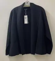 NWT $298 Eileen Fisher Black Lightweight Boiled Wool Shawl Collar Jacket Large