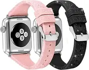 Libra Gemini 2 Pack Compatible with Apple Watch Band 38mm 40mm 41mm 42mm 44mm 45mm,Womens Soft Flash Powder Cute Silicone Sports iWatch Band Strap for Apple Watch Series 7/6/5/4/3/2/1/SE