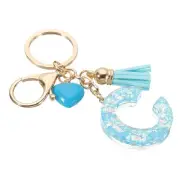 Initial Letter Keychain, Letter C Heart Design Charm with Tassels, Blue