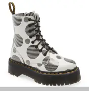 Dr. Martens Jadon Polka Dot Leather Platform Boot White Black US Women 6 / Men 5