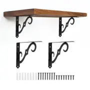4 Pcs Decorative Shelf Brackets, 10" x 7" Floating Shelf Brackets, Black