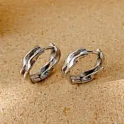 Solid Metal Twisted Earring Regular Use For Men's 14k white Gold Plated Silver