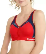 Champion Women's 38DD Sports Bra Motion Control Zip High-Impact Wirefree Red