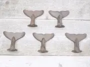 5 Cast Iron Whale Tail Hooks Or Drawer Pulls Coat Hat Closet Hall Tree