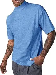 [Runcati] Mens Mock Turtleneck T Shirts Short Sleeve Cotton Basic Undershirt Relaxed Fit Lightweight Solid Pullover Tops