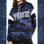 Victoria’s Secret PINK Sherpa Lined Campus Cowl Neck Camo NEW VS PINK