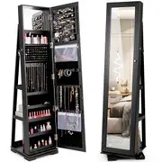 Costway Rotating Lockable Jewelry Cabinet Armoire w/Full-Length Mirror Freestanding Jewelry Organizer Black