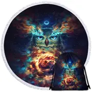 Cool Art Aurowla Space Owl Round Beach Towel