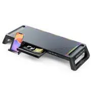S56 RGB Computer Monitor Lifting Stand Bi-Fold Computer Booster Bracket with 4USB Expansion Ports Desktop Storage Base B