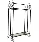 Cast Iron Vintage Design Ornate 3 Rail Towel Stand Rack with Shelf Storage Black