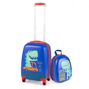 Costway 2pcs Luggage Set 13"+18" Travel Trolley Dinosaurs Rolling SuitcaseBackpack Gift Blue