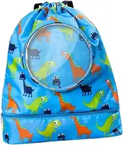 Healeved Drawstring Swimming Backpack with Wet Dry Compartments Dinosaur Design for Beach Travel School and Outdoor Activities