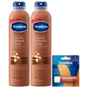 Vaseline Cocoa Radiant Spray 2-Pack for Dry Skin + Vaseline Lip Therapy Cocoa...