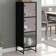 Highboard with Glass Doors Black Durable Engineered Wood Storage Cabinet, Small Cabinet with Compartments, Buffet Cabinet for Pantry or Utility Storage, Wooden Side Cabinet for Small Spaces