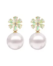 Kai Fine Jewelry 14K 2.43 ct. tw. Diamond & Opal & 12-13mm Pearl Drop Earrings