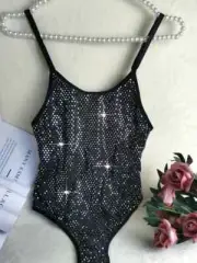 Sexy Silver Sequin Teddy Sleeveless Backless Thong Bodysuit Sleepwear Babydoll