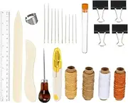 uxcell Bookbinding Kit, 21 Pieces Bookbinding Supplies Hand Book Binding Tool with Bone Folder Paper Creaser Waxed Thread Awl Large-Eye Needles