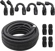 Daseeme 10AN Fuel Line Kit, 20FT Nylon Braided Fuel Line Hose with 10PCS Swivel Fitting Adapter Kit, Black