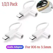 3PCS Headphone Adapter Jack 8Pin to 3.5mm Aux Cord Dongle Converter For iPhone