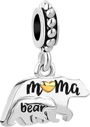 [ZakiaHo] Mama Bear Mum Kids Charms Mother Daughter Son Family Charm Mothers Day Birthday Dangle Bead for Womens Compatible with Pandora Charms Bracelets, Copper, No Gemstone