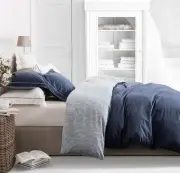SLEEPBELLA Duvet Cover King Size, 600 Thread Count Cotton Navy & Grey Printed