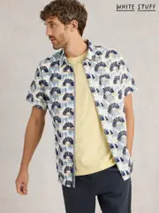White Stuff Blue Fan Short Sleeve Printed 100% Cotton Shirt (F48287) | $104