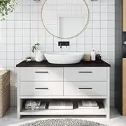 Solid Oak Bathroom Countertop, Dark Brown, 100x40x4 cm, Treated with Dark Paint, Handmade Live Edge, Versatile Vanity Top, Durable Solid Wood Construction