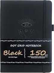 Bullet Dotted Journal - Dot Grid Notebook - 150gsm No Bleed Black Paper - 160 Black Pages - For Women and Men - A5 PU Leather Hardcover 5.75" x 8.5" and Gift Box (BKB-1)