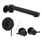 Black Round 180 Swivel Wall Bath Spout Basin Mixer Faucet Water Outlet Hot Cold Tap
