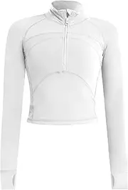 [Uaneo] Long Sleeve Cropped Workout Tops for Women Gym Yoga Athletic Tops 1/2 Zip Jackets
