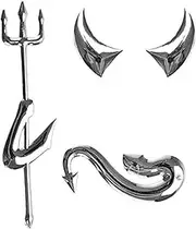 Cute 3D PVC Devil Style Demon Car Sticker Waterproof Auto Car Emblem Decal Decoration Goth Car Accessories Devil Horns Decal Car Emblem Self-Adhesive Logo Sticker Universal Fit Silver Badge Car Decal