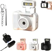 Retro Snap Camera,Tiny Nostalgic Camera,with Light Mini Keychain Camera,Portable Travel Miniature Pocket 1080p Hd Snap Camera,for Travel Life Vlogging Recording (White Camera,16G Card)
