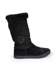 Black Suede Interlocking CC Logo Boots