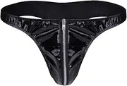 [MSemis] Men's Wetlook Bikini Briefs Underwear Zipper Open Front Pouch G-String Thongs